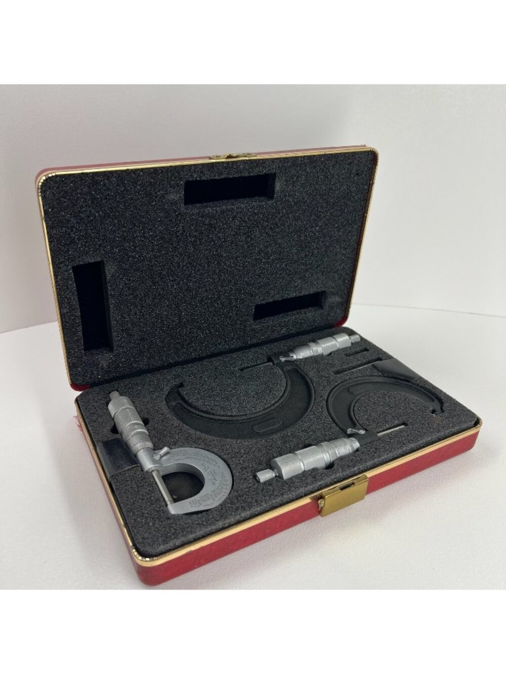 Central Tool Co Micrometer 3 pcs Vintage Machinist Precision Tools Red Case USA